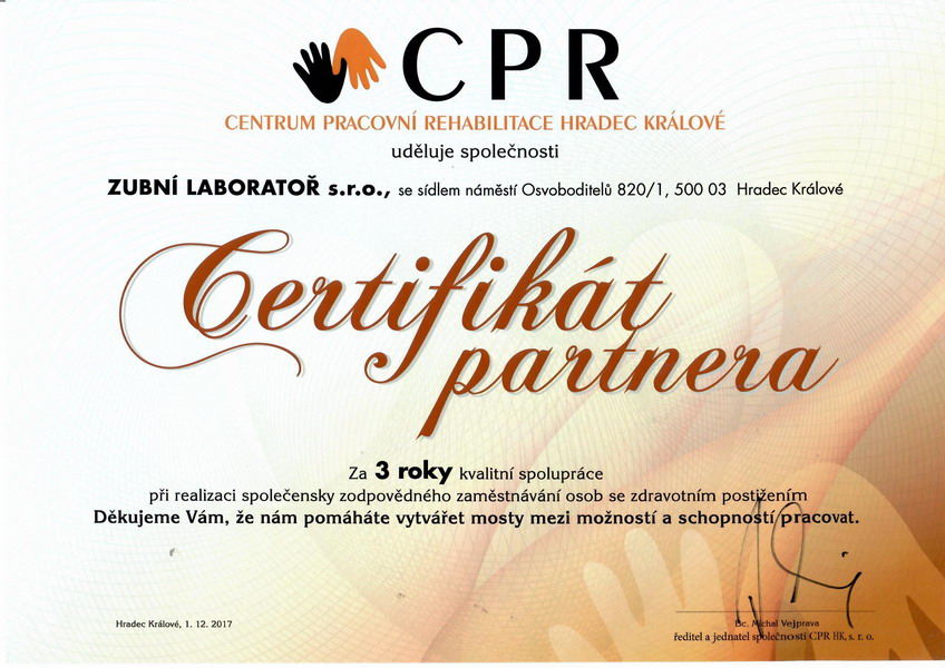 Certifikát partnera